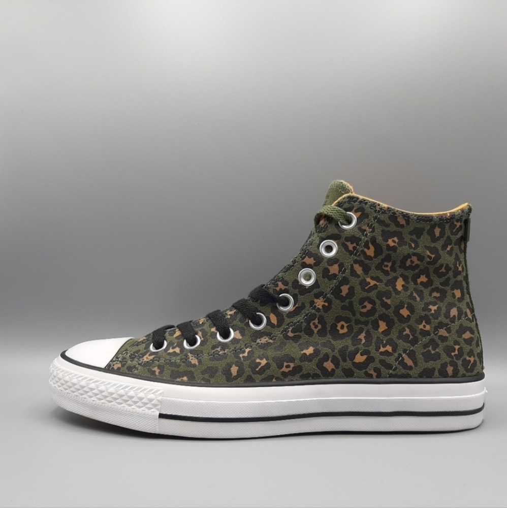 High-Top Leopard Print Canvas Sneaker in Olive Green